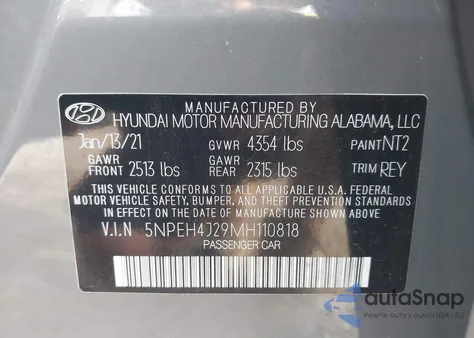 2021 Hyundai Sonata Limited из США, поврежденный, VIN 5NPEH4J29MH110818